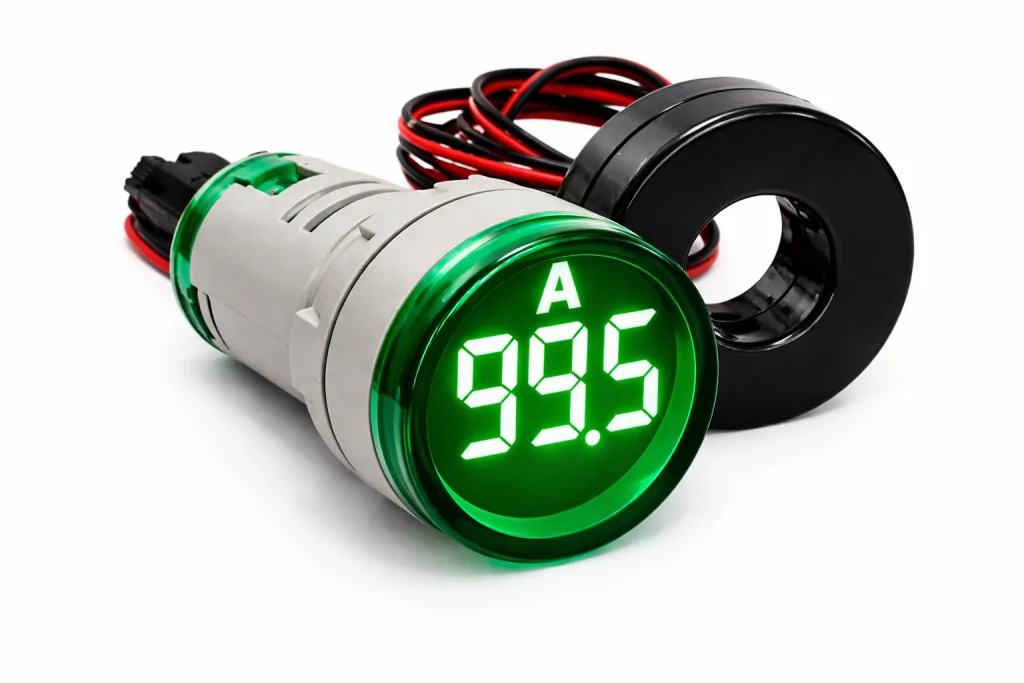 Sinaleiro Amperímetro Digital PL-SA Verde – 0 a 100A, LED 22mm, 50-380VCA, com TC