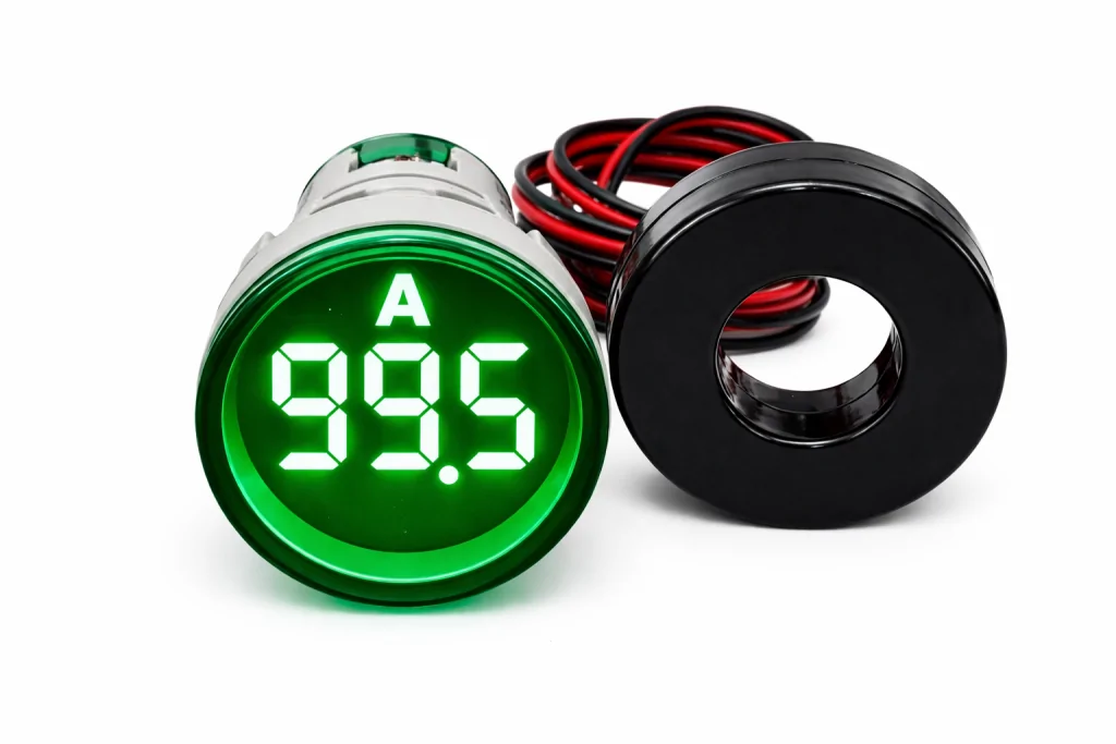 Sinaleiro Amperímetro Digital PL-SA Verde – 0 a 100A, LED 22mm, 50-380VCA, com TC