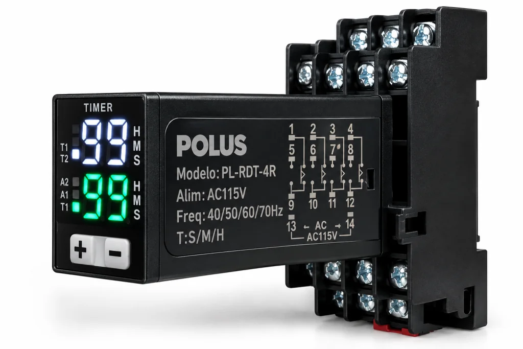 Relé de Tempo Digital Multi-Escala PL-DRT-4R / H3Y-4 115Vca
