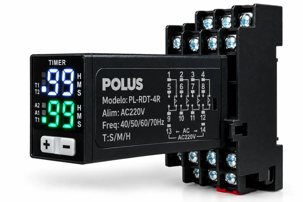Relé de Tempo Digital Multi-Escala PL-DRT-4R / H3Y-4 220Vca