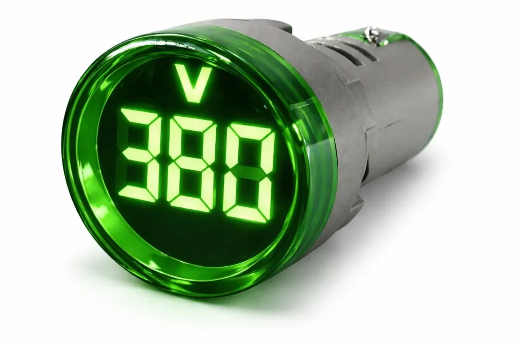 Sinaleiro Voltímetro Digital PL-SV Verde – 50-500VCA, LED 22mm, 3 Dígitos