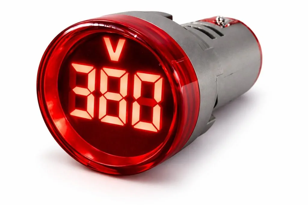 Sinaleiro Voltímetro Digital PL-SV Vermelho – 50-500VCA, LED 22mm, 3 Dígitos